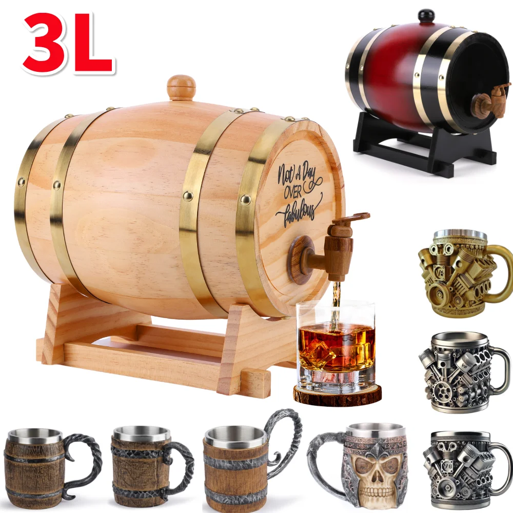 Wine Whiskey Beer - 3L Ahşap Viski Fıçısı, Standlı, Tıpalı