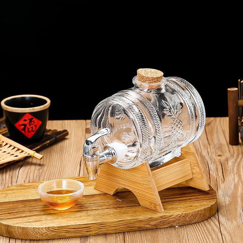 Wine Whiskey Beer - 1L Cam Viski Fıçısı Şarap Fıçısı
